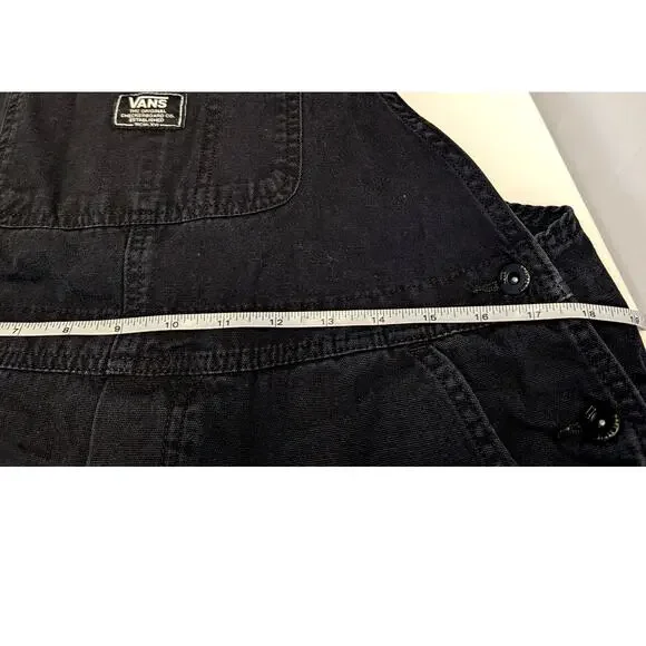 VANS Women's Medium Black Denim Overalls "Groundwork" Carpenter Bib Cotton - Picture 5 of 10
